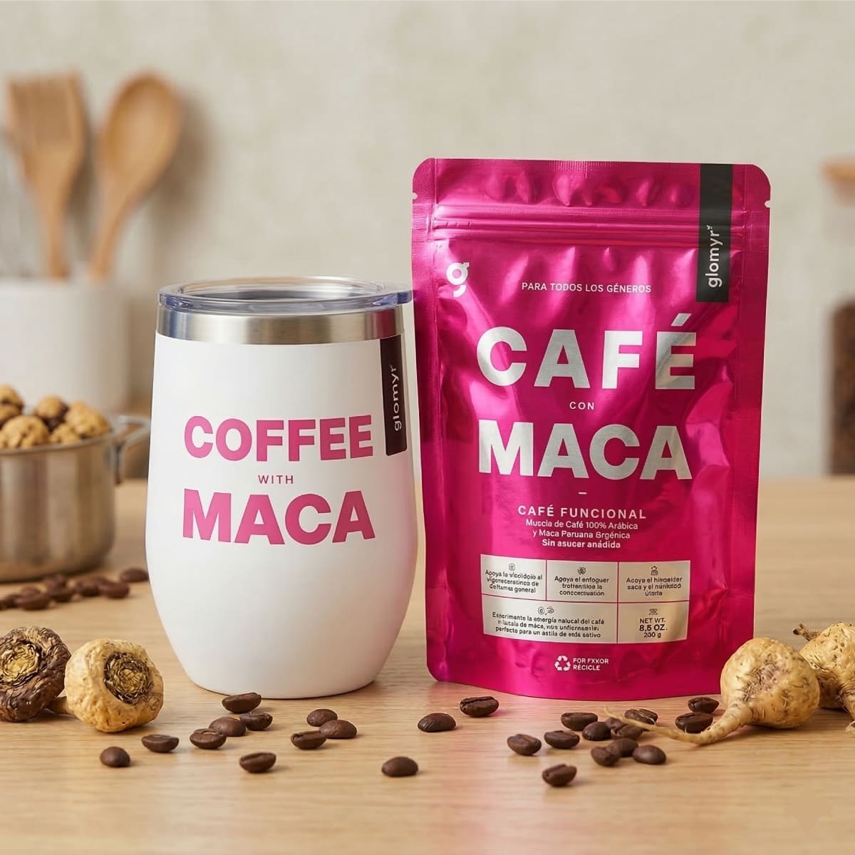 Café con Maca 250 g + Termo Acero Inoxidable Edición Especial Rosa